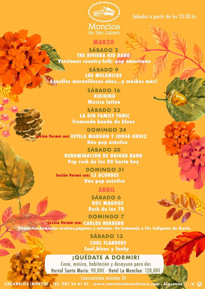 Calendario de conciertos Marzo Abril 2019 - La Moncloa de San Lázaro